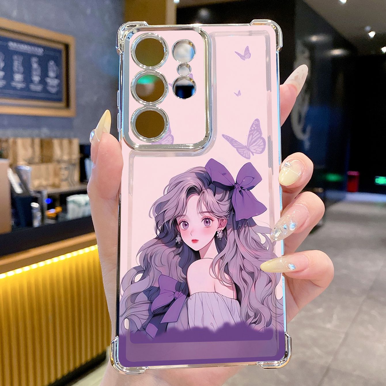 for Samsung Galaxy S26 Ultra S25 Edge S24 Plus A55 Plating Phone Case Shockproof Cover Butterfly Girl