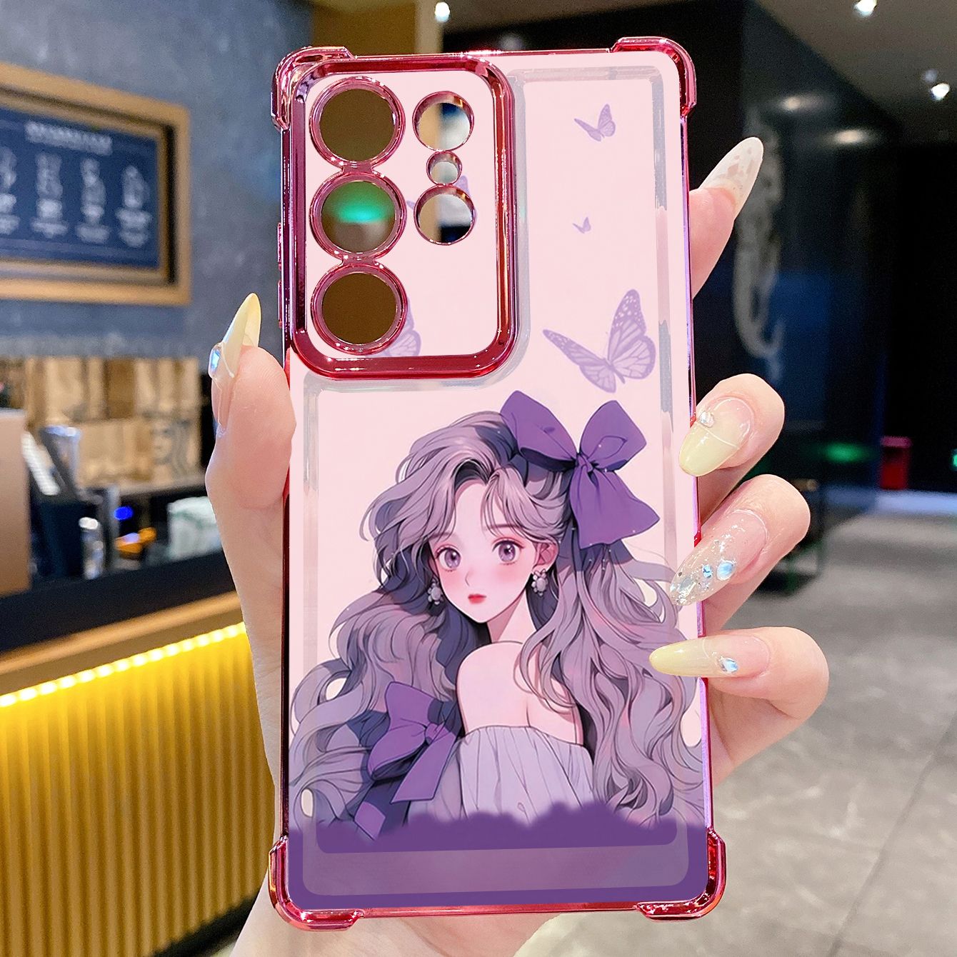 for Samsung Galaxy S26 Ultra S25 Edge S24 Plus A55 Plating Phone Case Shockproof Cover Butterfly Girl