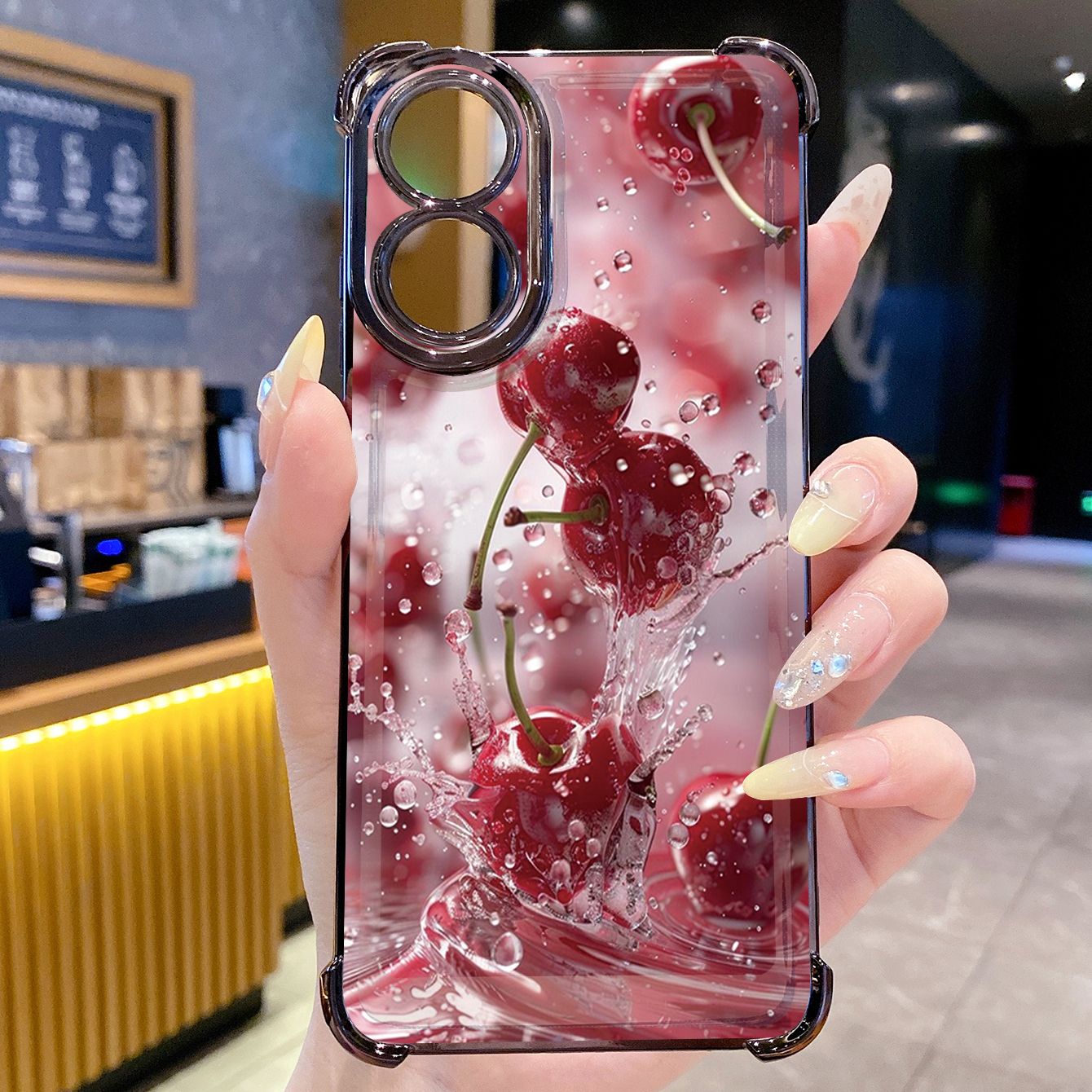 for OPPO A38 A5 Pro Realme C63 C51 C75 VIVO Plating Phone Case Shockproof Cover Cherry Splash