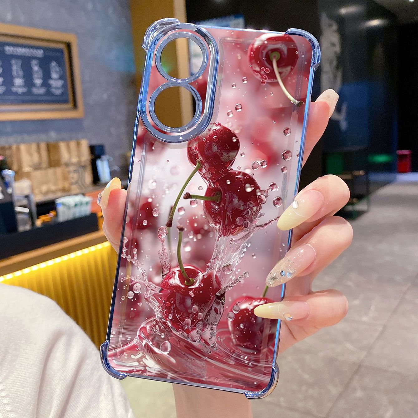 for OPPO A38 A5 Pro Realme C63 C51 C75 VIVO Plating Phone Case Shockproof Cover Cherry Splash