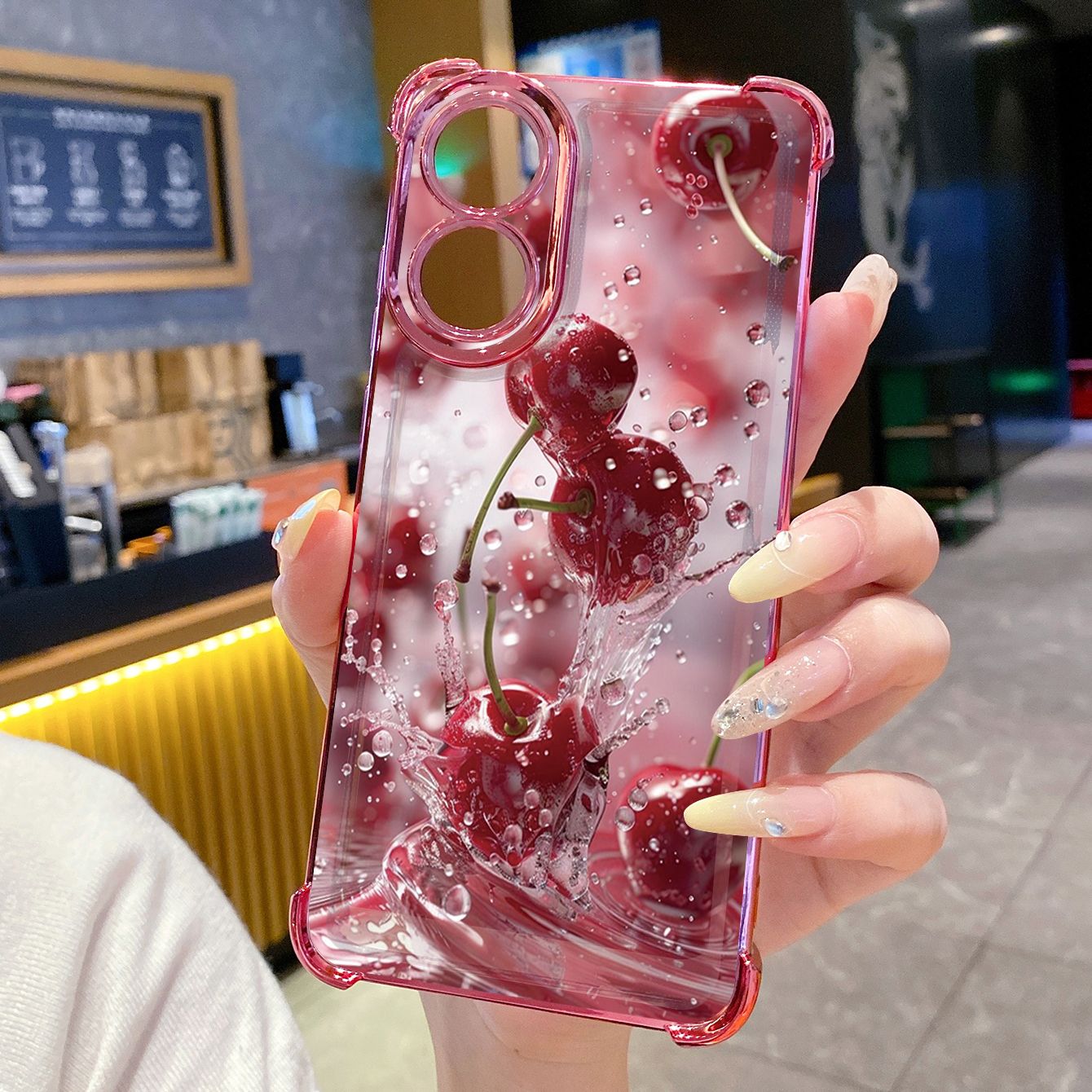 for OPPO A38 A5 Pro Realme C63 C51 C75 VIVO Plating Phone Case Shockproof Cover Cherry Splash