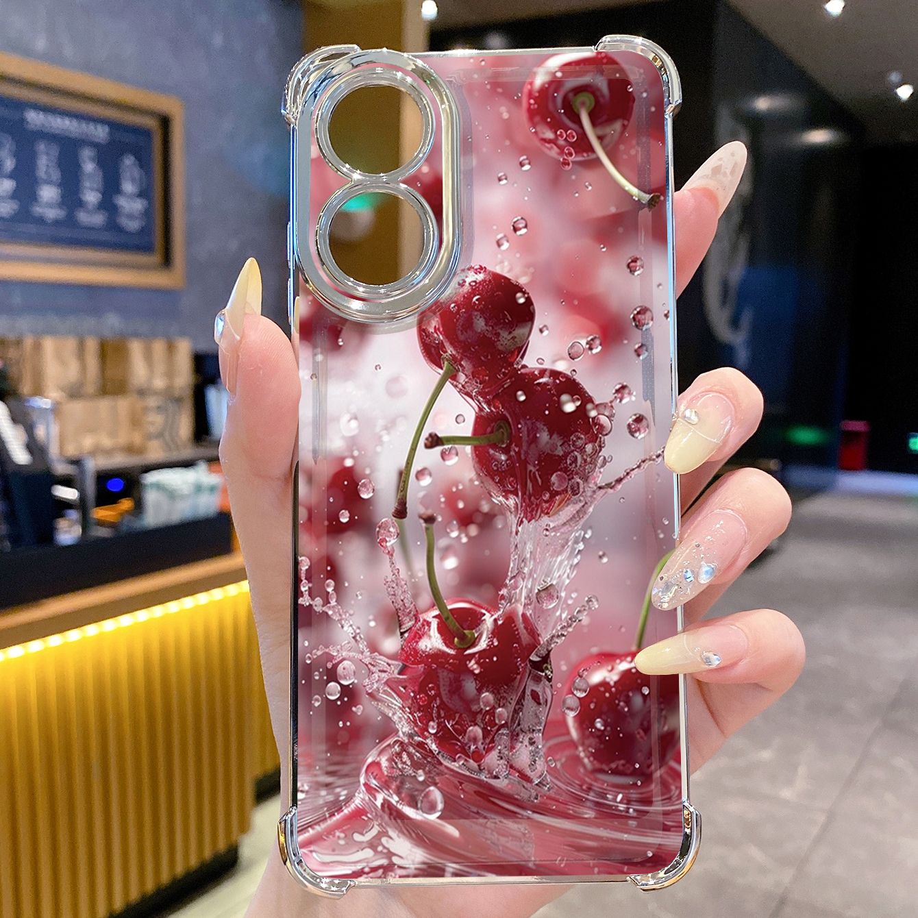 for OPPO A38 A5 Pro Realme C63 C51 C75 VIVO Plating Phone Case Shockproof Cover Cherry Splash