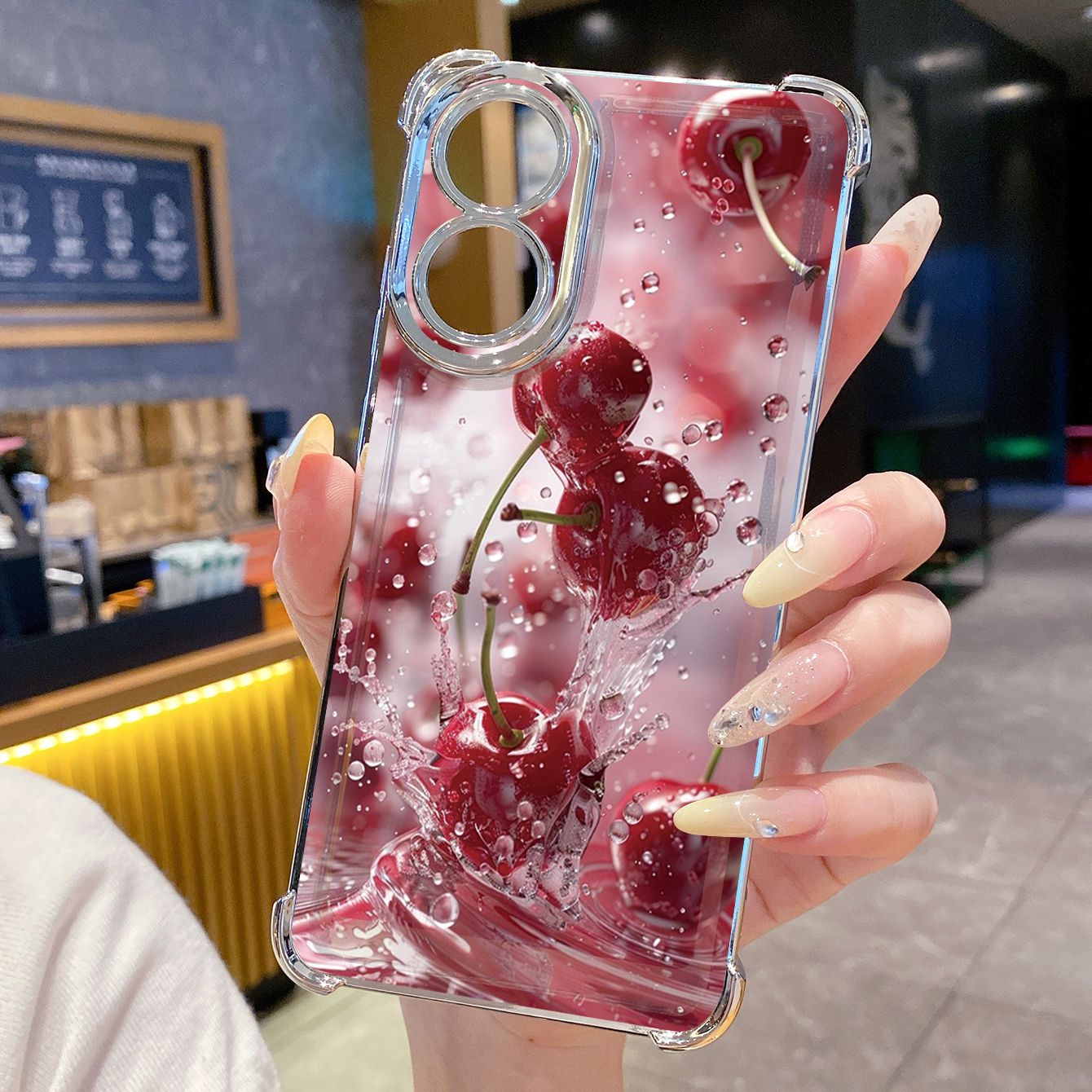 for OPPO A38 A5 Pro Realme C63 C51 C75 VIVO Plating Phone Case Shockproof Cover Cherry Splash