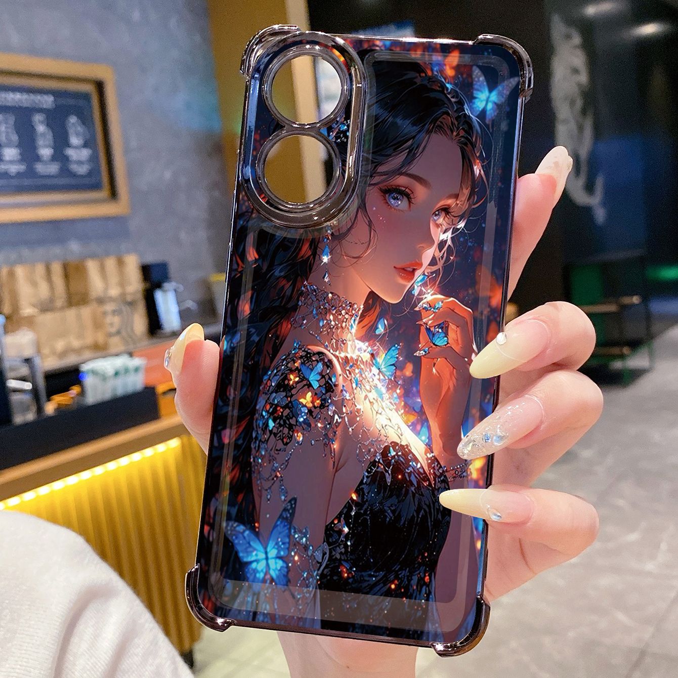 for OPPO A38 A5 Pro Realme C63 C51 C75 VIVO Plating Phone Case Shockproof Cover Butterfly Girl Cat
