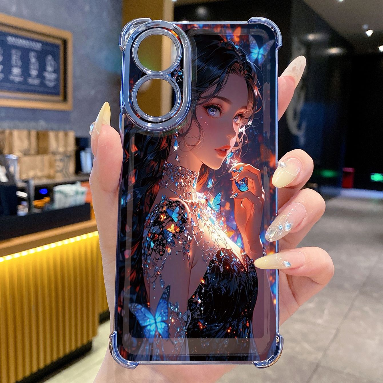 for OPPO A38 A5 Pro Realme C63 C51 C75 VIVO Plating Phone Case Shockproof Cover Butterfly Girl Cat