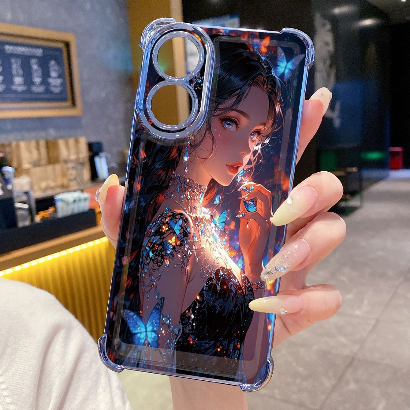 for OPPO A38 A5 Pro Realme C63 C51 C75 VIVO Plating Phone Case Shockproof Cover Butterfly Girl Cat