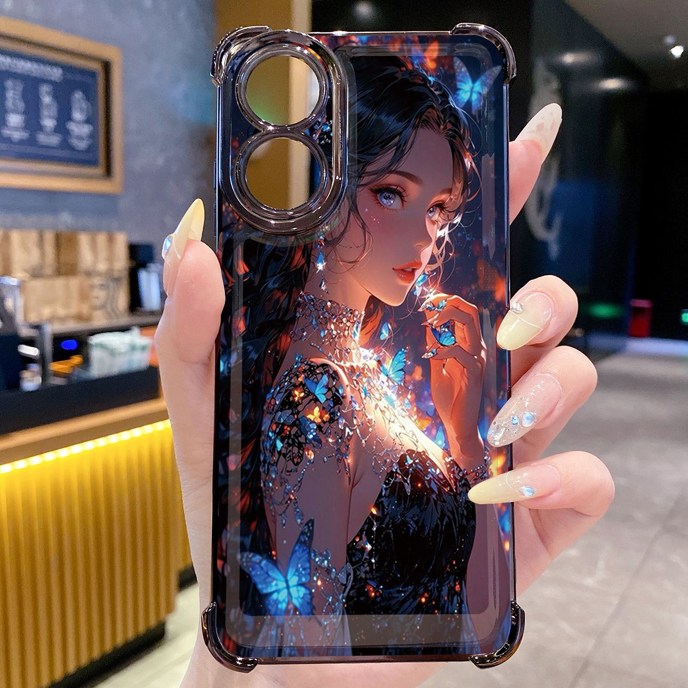 for OPPO A38 A5 Pro Realme C63 C51 C75 VIVO Plating Phone Case Shockproof Cover Butterfly Girl Cat