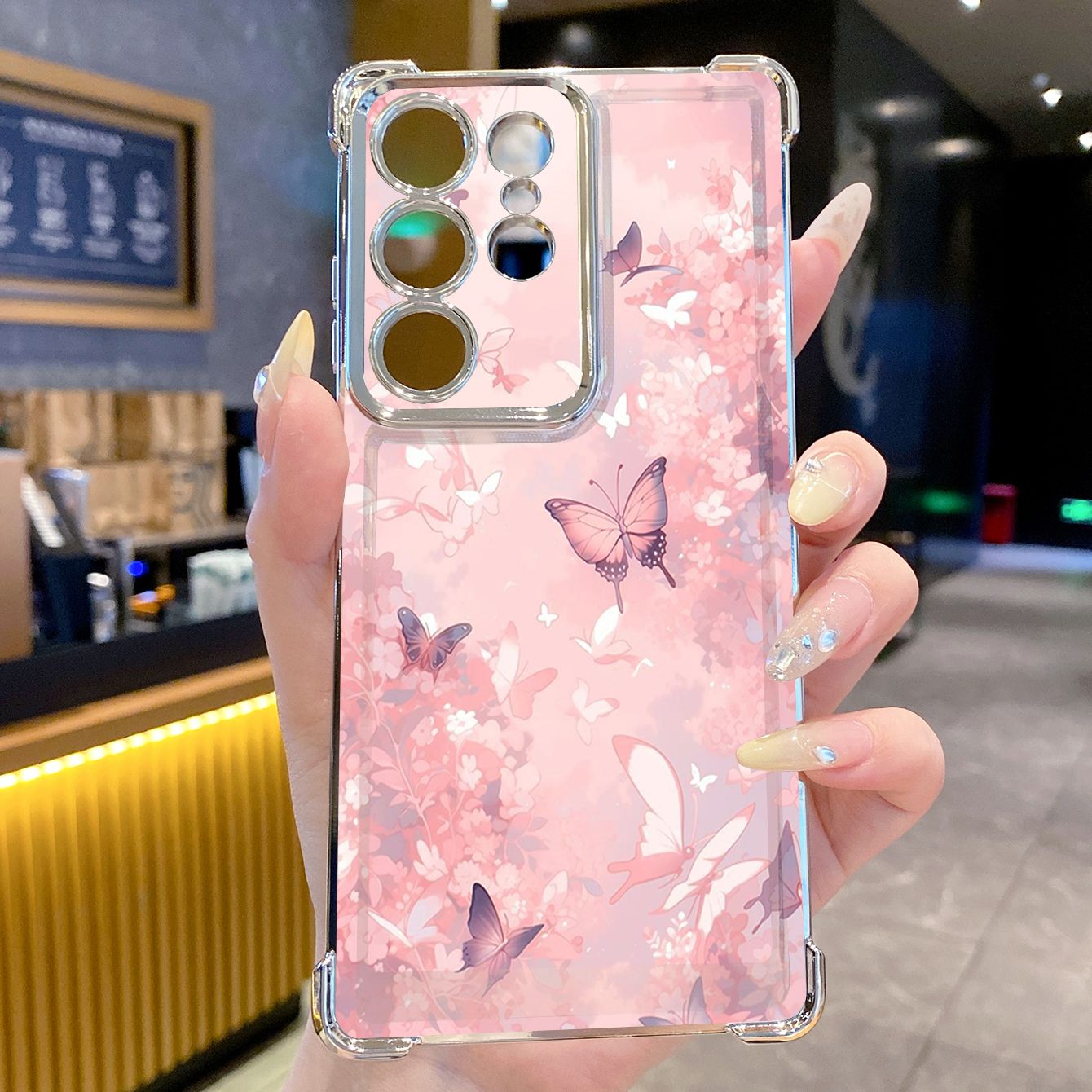 for Samsung Galaxy S26 Ultra S25 Edge S24 Plus A55 Plating Phone Case Shockproof Cover Butterfly Flower
