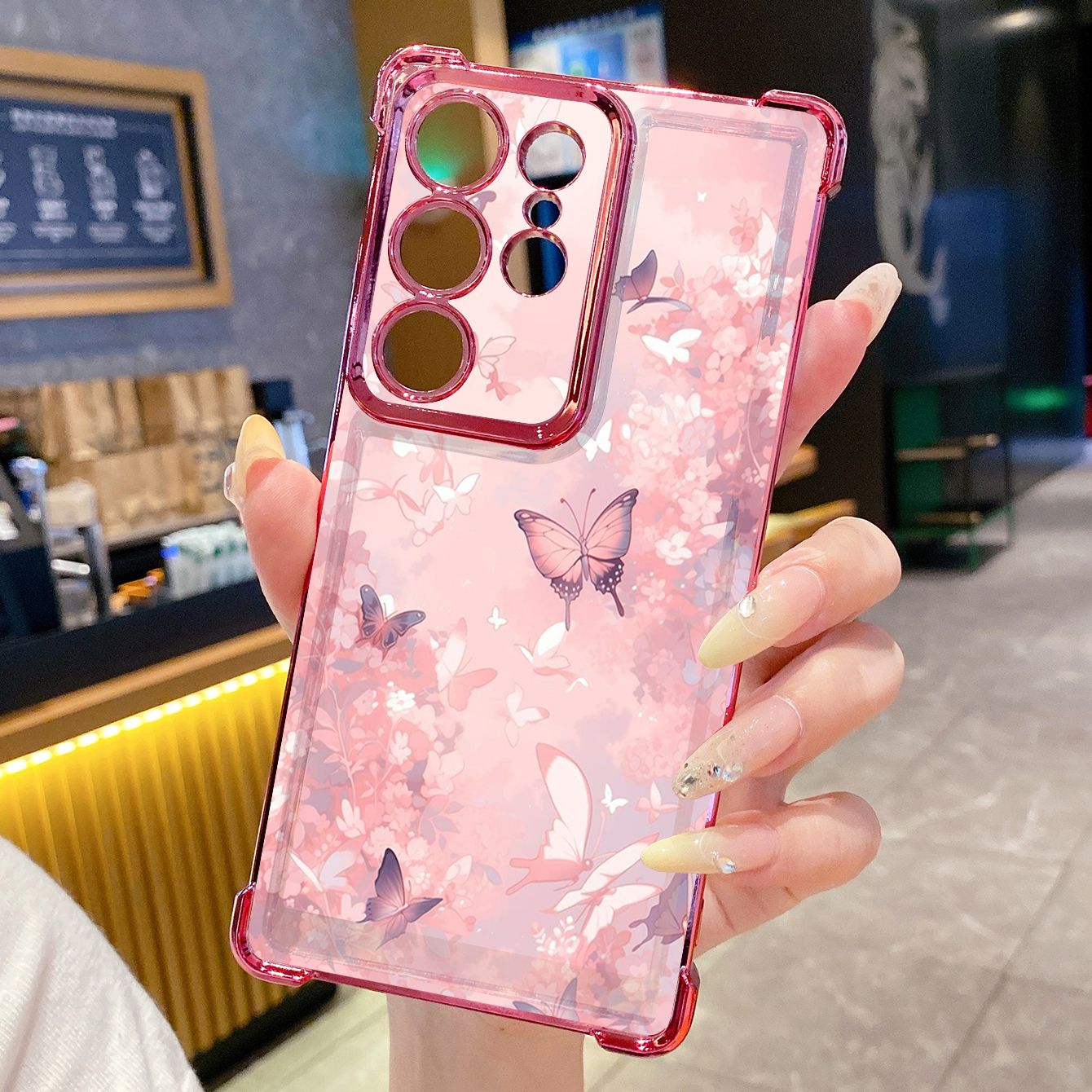 for Samsung Galaxy S26 Ultra S25 Edge S24 Plus A55 Plating Phone Case Shockproof Cover Butterfly Flower