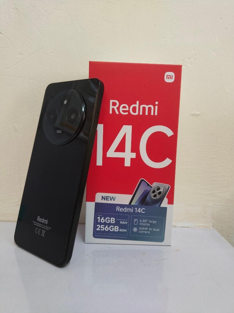 redmi 14c 8gb ram upto 16gb virtual ram storage of 256gb rom android 14 mediatek Helio G81ultra 50mp rear camera 6.88" display  5160mah with an 18W fast charge , side fingerprint sensor support 4G