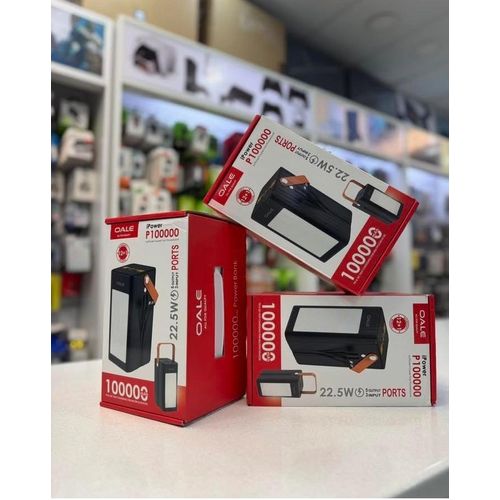 OALE P100000,100000Mah powerbank,22.5W,5 output port ,3 input ports ,portable handle design  and a flashlight