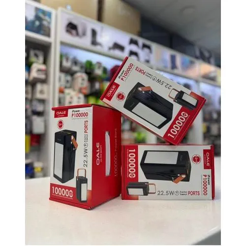 OALE P100000,100000Mah powerbank,22.5W,5 output port ,3 input ports ,portable handle design  and a flashlight