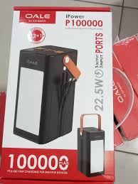 OALE P100000,100000Mah powerbank,22.5W,5 output port ,3 input ports ,portable handle design  and a flashlight