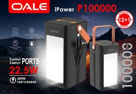 OALE P100000,100000Mah powerbank,22.5W,5 output port ,3 input ports ,portable handle design  and a flashlight