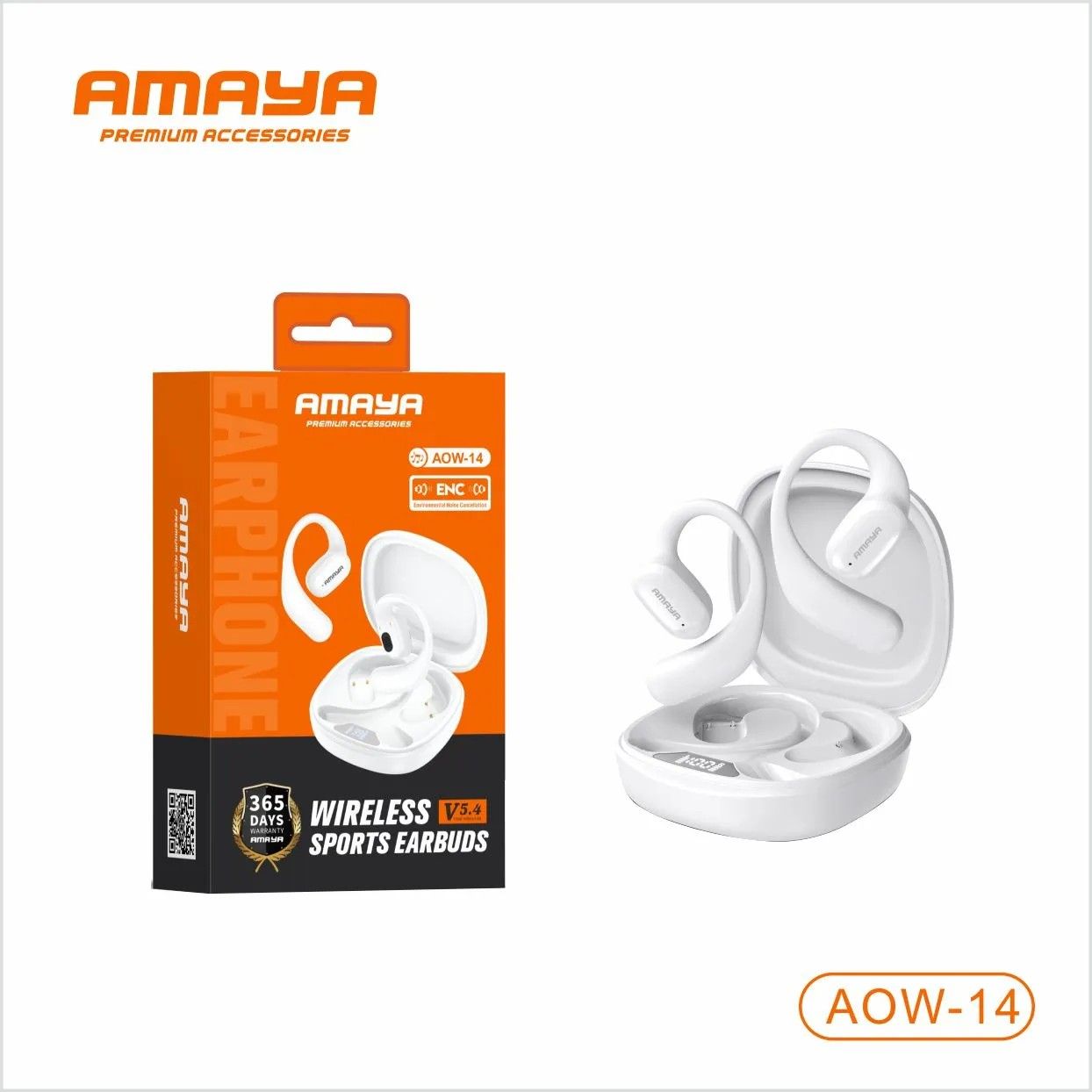 AMAYA AOW-14 wireless sports earphones has Active noise cancellation on calls and Environmental Noise cancellation Bluetooth version 5.0 and above connection distance of up to 10m