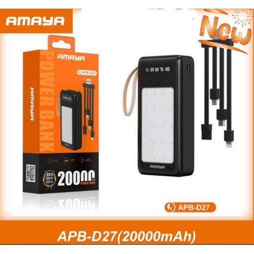 AMAYA APB-D27 20000mAh POWER BANK – LED LIGHT, DIGITAL DISPLAY, FAST CHARGING,WITH DETACHABLE 4-in-1 CABLE