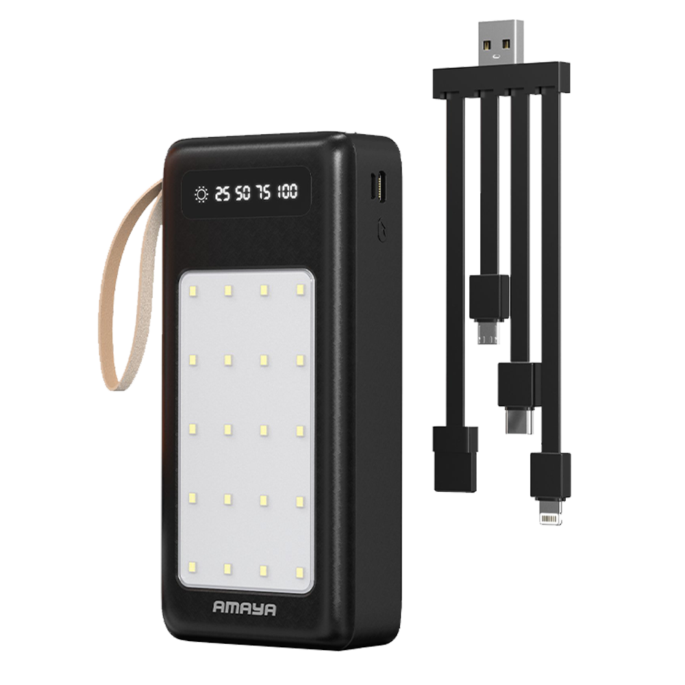 AMAYA APB-D27 20000mAh POWER BANK – LED LIGHT, DIGITAL DISPLAY, FAST CHARGING,WITH DETACHABLE 4-in-1 CABLE