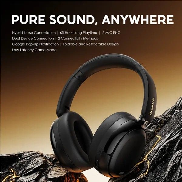 ORAIMO BOOMPOP N WIRELESS OVER-EAR HEADPHONES, HUBRID NOISE CANCELLATION,65-HOUR LONG PLAYTIME, SUPPORTS DUAL-MIC ENVIROMENTAL NOISE CANCELLATION, DUAL DEVICE CONNECTION.