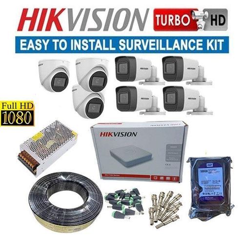 Hikvision 7 Turbo HD 2MP 1080P Full HD IR Night Vision CCTV Cameras Complete System Kit - 8 Channel DVR+100M RG59 Cable
