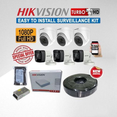 Hikvision World's Biggest Manufacturer 6 Full HD 1080P 2MP CCTV Cameras Complete System Kit With 8 Channel DVR + 100M RG59 Coaxial Cable