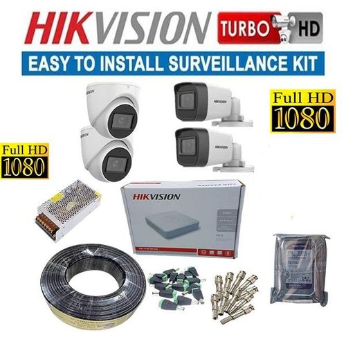 Hikvision 4 HD 1080P Full HD 2MP CCTV Cameras Complete System Kit 8 Channel DVR Machine & 500GB Harddisk+50m Rg59 Cable