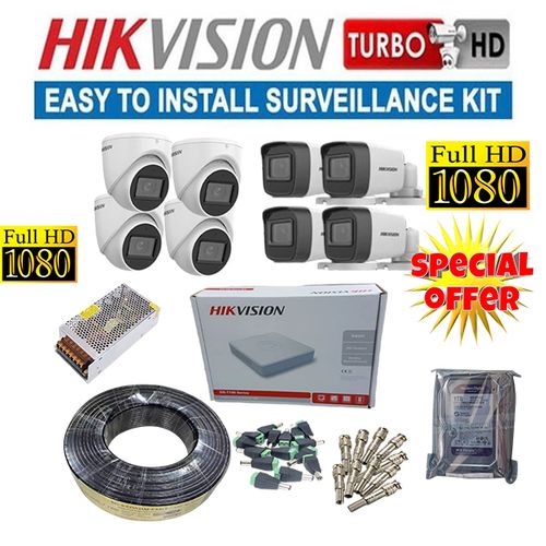 Hikvision 8 Channel 1080P Full HD 2MP Resolution CCTV Cameras Complete System Kit-1TB Harddisk+100M RG59 Cable+8 Channel DVR