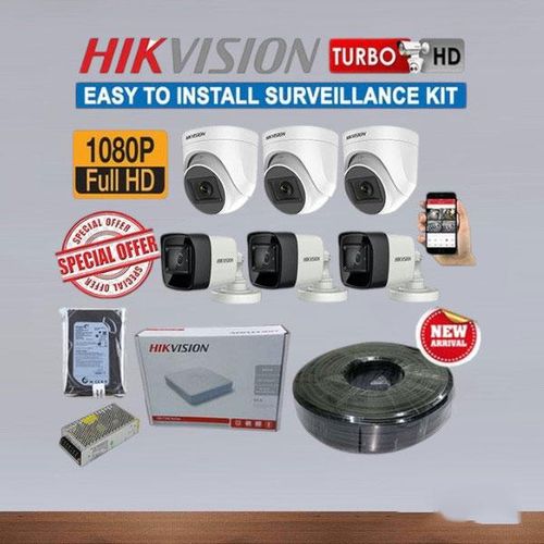 Hikvision IP66 Weatherproof 6 Full HD 1080P 2MP CCTV Cameras Complete System Kit With 8 Channel DVR + 100M RG59 Coaxial Cable