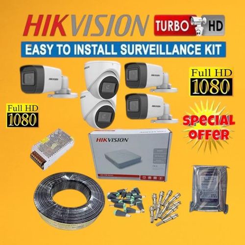 Hikvision 5 Full HD 1080P Resolution CCTV Cameras Full Installation System Kit -50M RG59 Cable+ 8 Channel DVR Machine