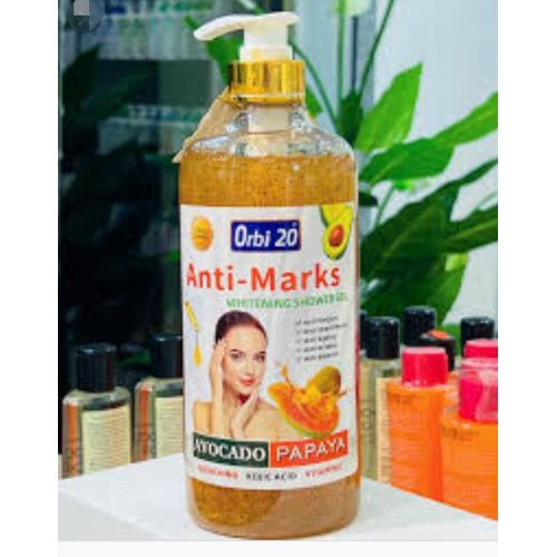 Orbi 20 ANTI REMARKS WHITENING SHOWER GEL CONTAINING AVOCADO AND PAPAYA.