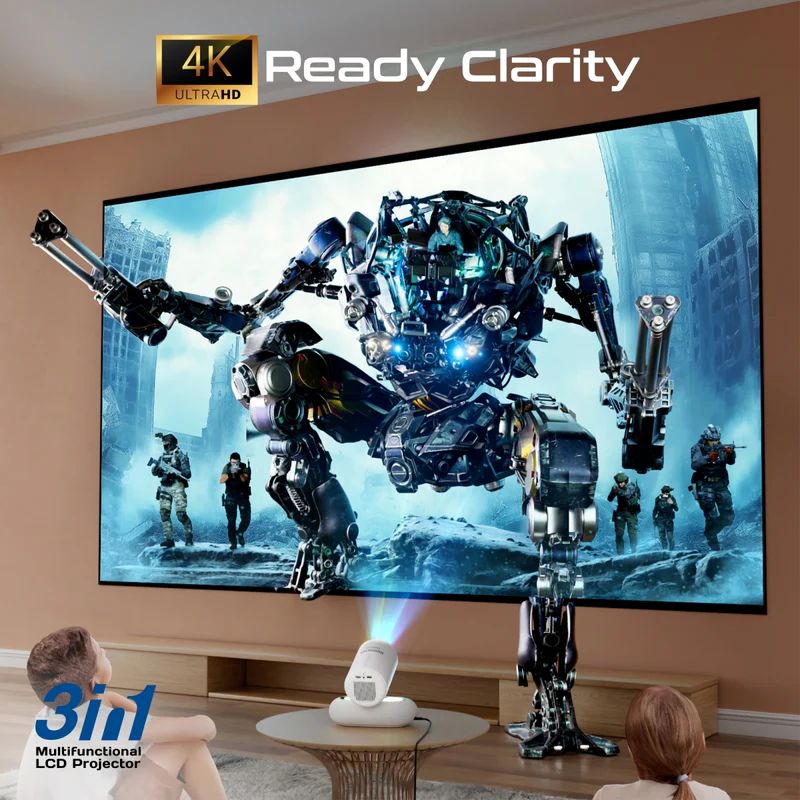 Projectors 4K Compatible HD Wireless LCD Projector with Built-In Speaker & Ambient RGB light