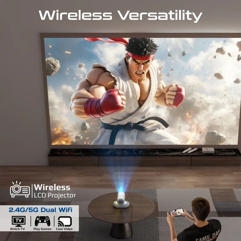 Projectors 4K Compatible HD Wireless LCD Projector with Built-In Speaker & Ambient RGB light