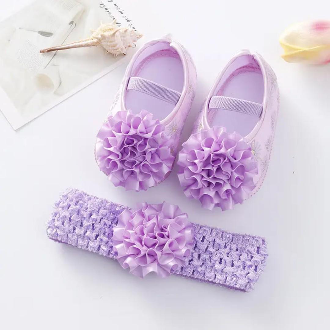 soft newborn baby dress shoes baby girl flowers princess birthday party shoes infant toddler first walkers with head band