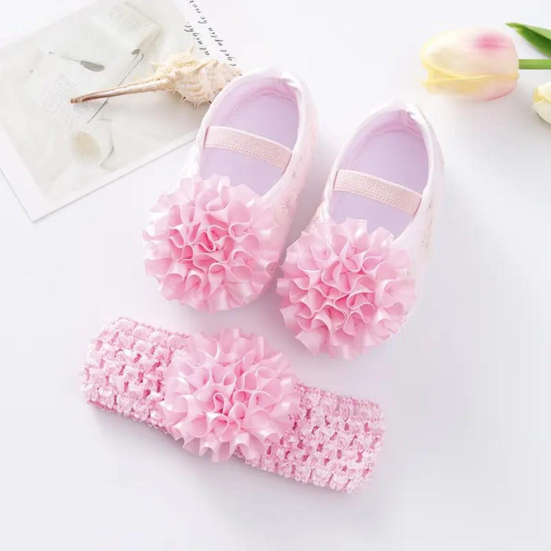 soft newborn baby dress shoes baby girl flowers princess birthday party shoes infant toddler first walkers with head band