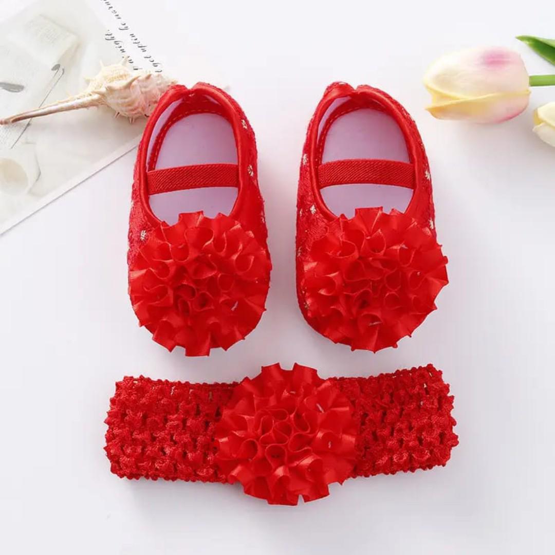 soft newborn baby dress shoes baby girl flowers princess birthday party shoes infant toddler first walkers with head band