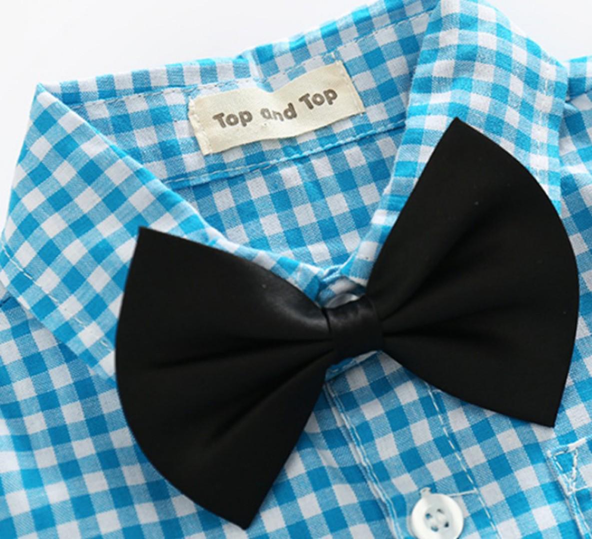 spring cotton gentleman baby boys clothes sets plaid long sleeve top bowtie shirt checked romper suspenders pants outfit Y10695