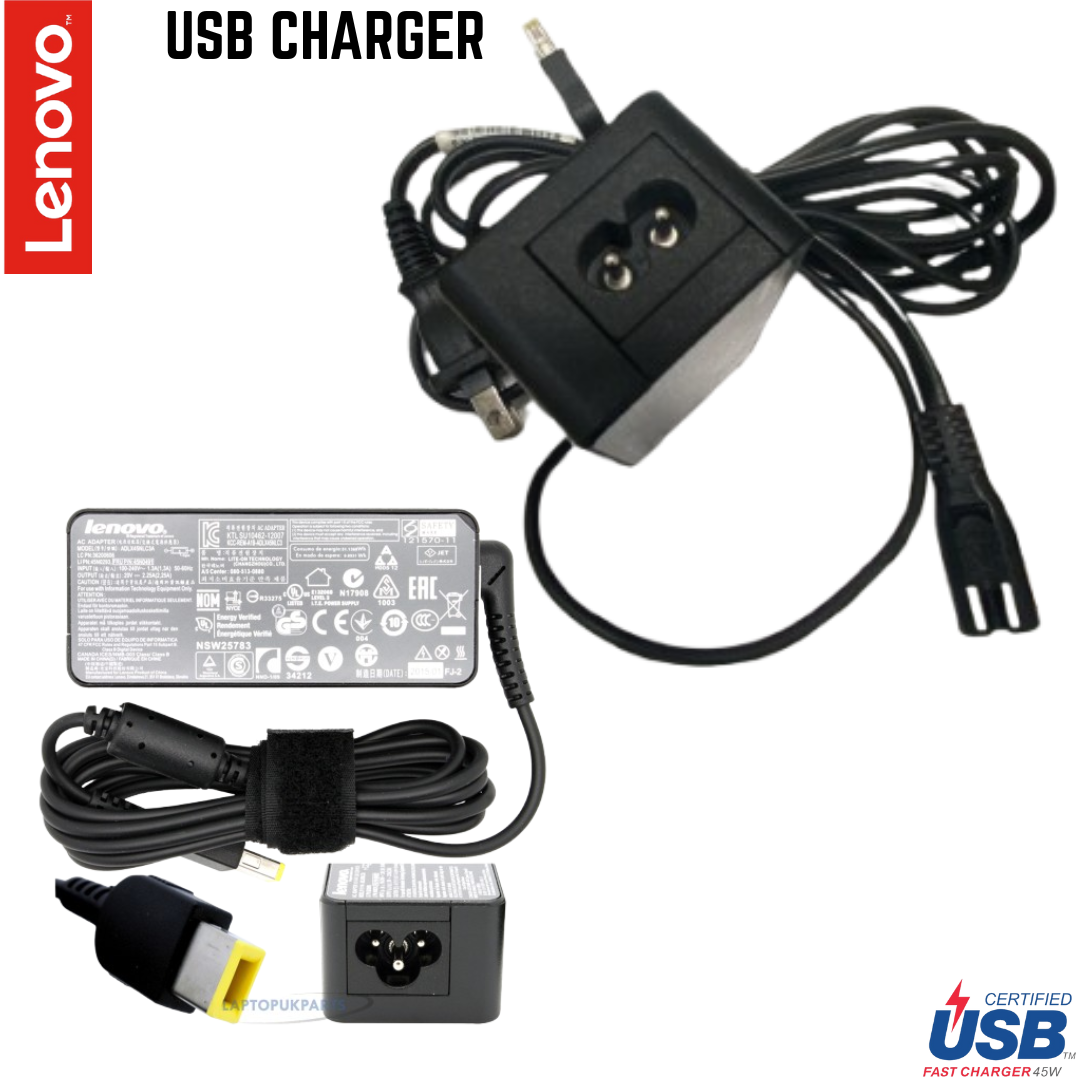Original Lenovo Laptop Charger 45W - USB Pin Laptop Charger AC/DC Laptop Adapter – Model ADLX45NDC2A (20V 2.25A, USB Pin)