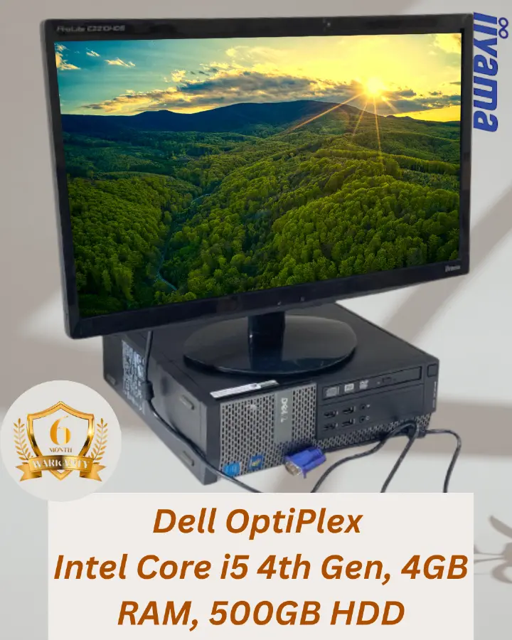 "Iyama 22” Display + Refurbished Dell OptiPlex 7020 Mini Tower (Intel Core i5 4th Gen, 4GB RAM, 500GB HDD, 3.2GHz, Windows 10) – Ultimate Combo Deal"