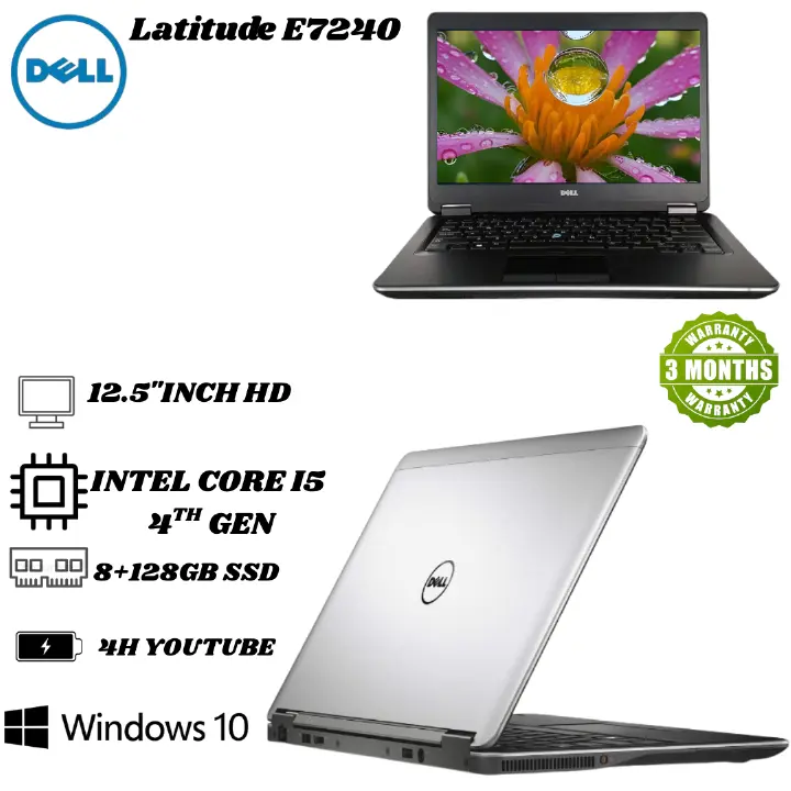 Refurbished Dell Latitude E7240 – Intel Core i5-4310U, 8GB RAM, 128GB SSD, 12.5” HD Display, Windows 10 Pro, Japanese Keyboard (JIS) – Released 2014