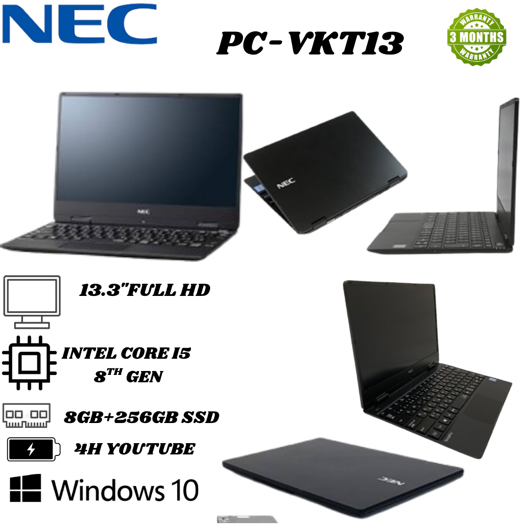 Refurbished NEC VKT13 | Intel Core i5 8th Gen | 13.3" Display | 8GB RAM | 256GB SSD | Windows 10 Pro | Japanese Keyboard | 2018 Release