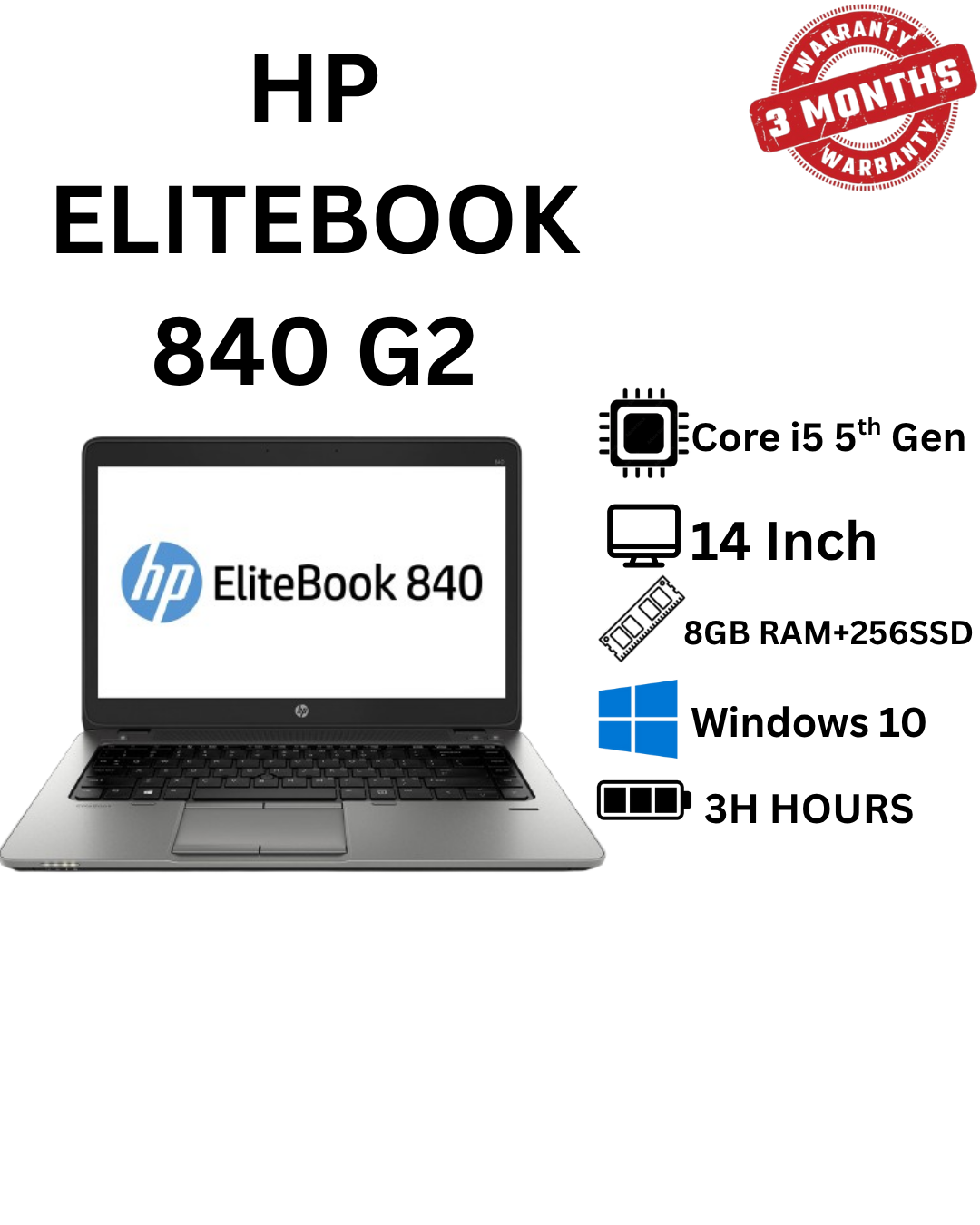 HP EliteBook 840 G2 | Intel Core i5 5th Gen | 8GB RAM | 256GB SSD | Windows 10 Pro