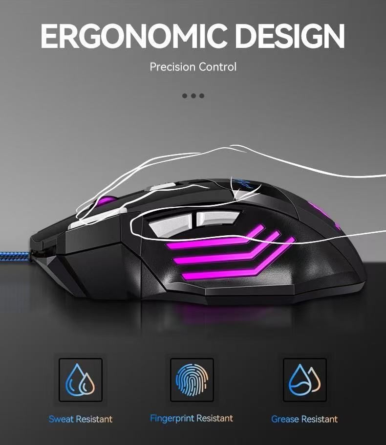 G6 Wired Mouse with 7-Button RGB Lighting, Gaming Mouse with High DPI Sensor (up to 7200 DPI) — Adjustable sensitivity, instantly switching between lightning-fast movement and pixel-level precision.