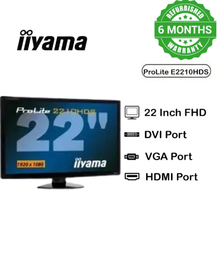 iiyama ProLite E2210HDS 22-Inch Full HD Widescreen Monitor – 1920x1080 LED Display, DVI/HDMI/VGA, Fast 2ms Response Time – Energy Efficient Office & Home Screen