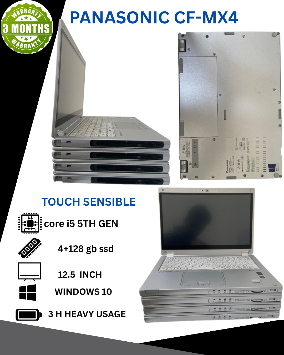 REFURBISHED Panasonic CF-MX4 x360 Laptop Intel Core i5 5th Gen Processor, 4GB RAM, 128GB SSD Storage, Windows 10 2-in-1 Convertible Refurbished Laptop Business Notebook Laptop