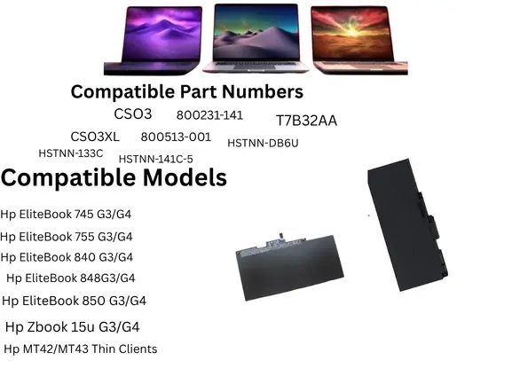 Replacement Notebook Battery CSO3XL/HSTNN-IB6Y Compatible for Hp EliteBook 840,850,745,848 G3/G4 series as well as Hp Zbook 15u G3/G4 series