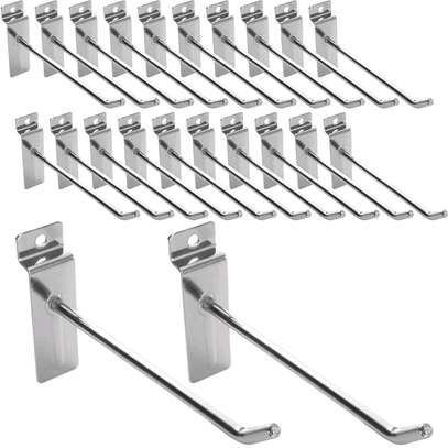 5 Pieces Shop display silvery slat wall display hooks with hanger clothe Silver