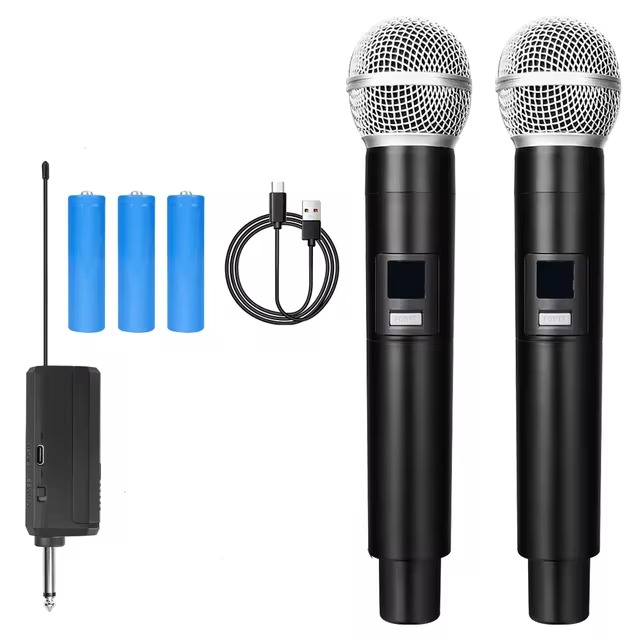 2PC UHF Wireless Dual Handheld Dynamic Microphone Karaoke Microphone with Rechargeable Receiver for Wedding Party Speech Church Club