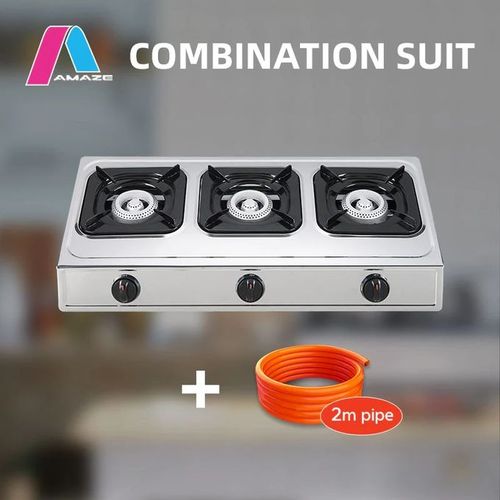 Amaze Stainless Steel 3 Burner Table Top Gas Stove-free Hose Pipe