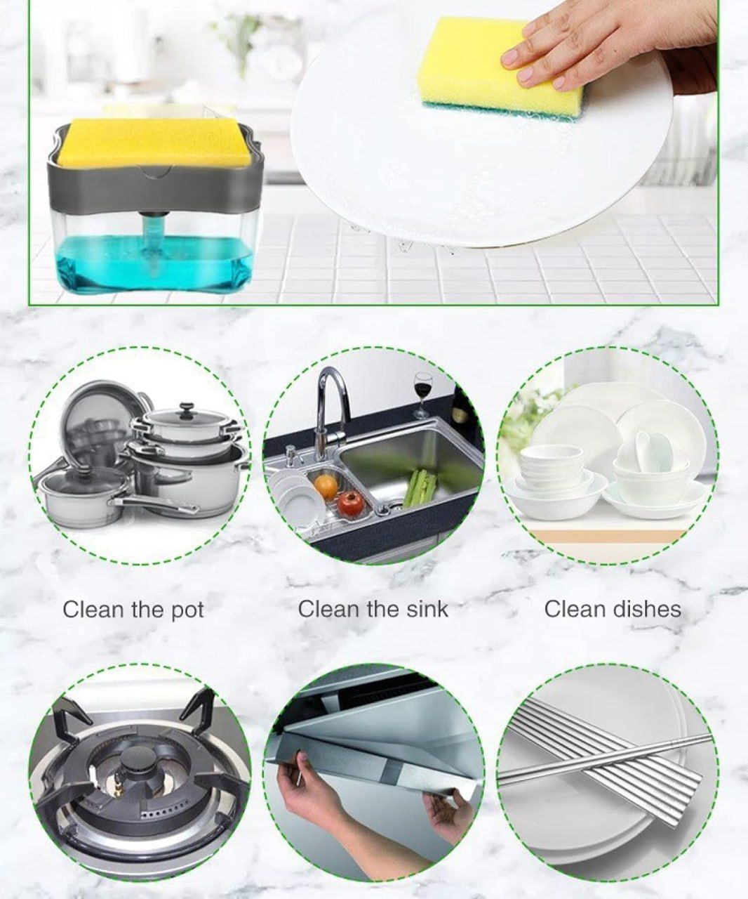 Kitchen Soap Dispenser with Sponge Holder-Soap Pump Dispenser,2 in1 Dish Soap Dispenser and Kitchen Sink Caddy Sponge Holder-13 Ounces Dish Washing Counter Top Soap Dispenser