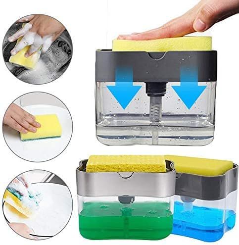 Kitchen Soap Dispenser with Sponge Holder-Soap Pump Dispenser,2 in1 Dish Soap Dispenser and Kitchen Sink Caddy Sponge Holder-13 Ounces Dish Washing Counter Top Soap Dispenser