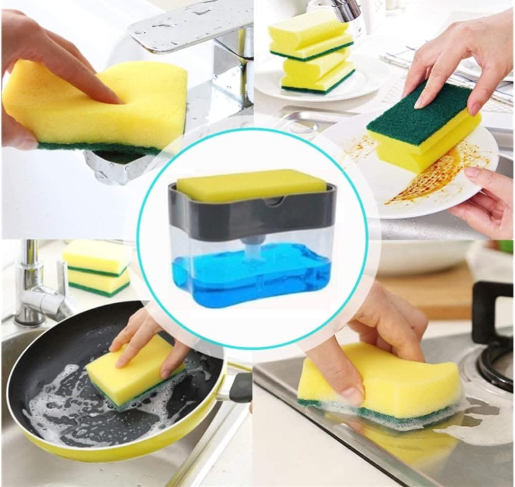 Kitchen Soap Dispenser with Sponge Holder-Soap Pump Dispenser,2 in1 Dish Soap Dispenser and Kitchen Sink Caddy Sponge Holder-13 Ounces Dish Washing Counter Top Soap Dispenser